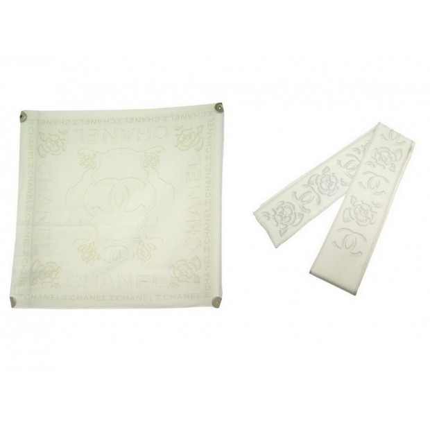 LOT DE 2 FOULARDS CHANEL CAMELIA CARRE LOGO CC + ECHARPE SET OF SCARF 510€