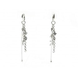 BOUCLES D'OREILLES PENDANTES BRELOQUES DIAMANTS & OR BLANC 18K 8GR GOLD EARRINGS