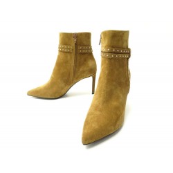 NEUF CHAUSSURES CELINE BOTTINES CLOUTEES A TALONS 38 DAIM CAMEL NEW BOOTS 890€