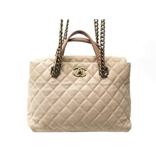 SAC A MAIN CHANEL CABAS EN CUIR CAVIAR GRAINE BEIGE LEATHER HAND BAG 4600€