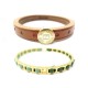 LOT DEUX BRACELETS FENDI 17 CM METAL DORE BOIS & CUIR MARRON WOOD BANGLE 575€