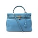 SAC A MAIN HERMES KELLY 35 RETOURNE EN CUIR TOGO BLEU JEAN BANDOULIERE HAND BAG