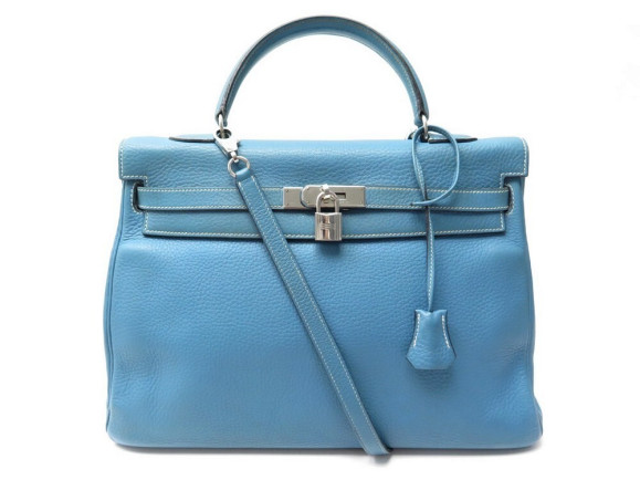 sac a main hermes kelly 35 retourne en cuir togo bleu