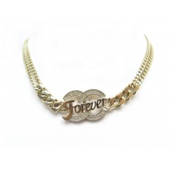 NEUF COLLIER CHANEL LOGO CC FOREVER EN METAL DORE ET STRASS NEW GOLDEN NECKLACE