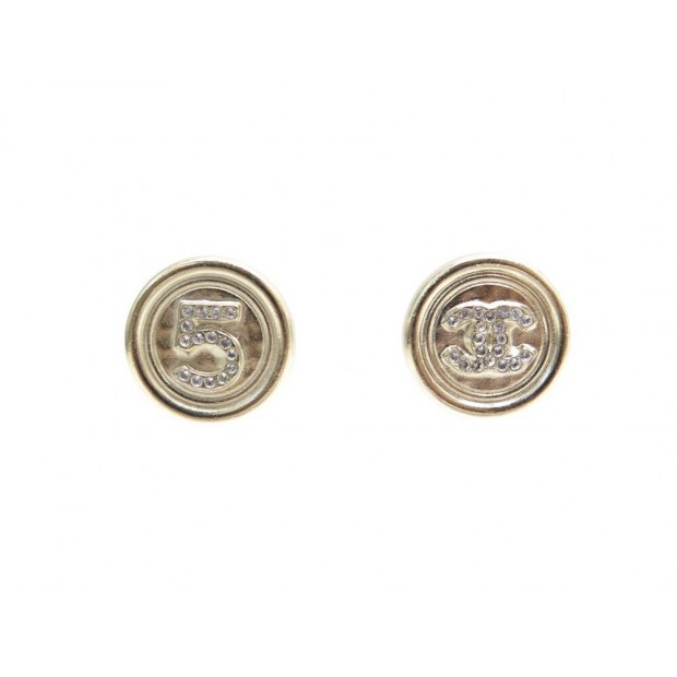 NEUF BOUCLES D'OREILLES CHANEL LOGO CC & NUMERO 5 METAL DORE NEW EARRINGS 370€