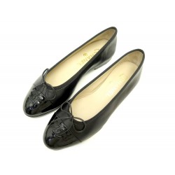 NEUF CHAUSSURES CHANEL BALLERINES LOGO CC A02819 37.5 CUIR NOIR BLACK SHOES 750€