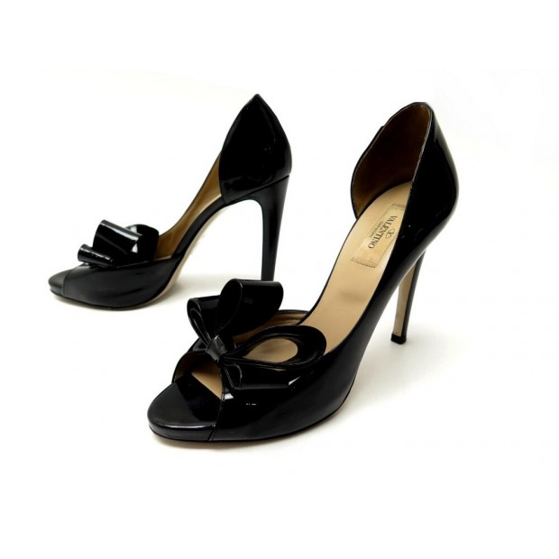 CHAUSSURES VALENTINO COUTURE BOW DORSAY CS8083 38.5 ESCARPINS EN CUIR VERNI 640€