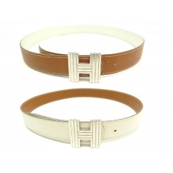 CEINTURE HERMES BOUCLE H ARGENTE 78 LIEN REVERSIBLE CUIR BLANC & EPSOM BELT 685€