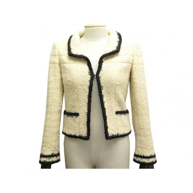 VESTE CHANEL P28953 TAILLE S 34 EN TWEED DE LAINE BEIGE WOOL JACKET VEST 5650€