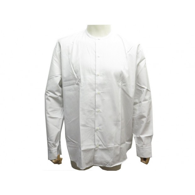 NEUF CHEMISE HERMES L 41 EN COTON BLANC RAYURES BLEUES CLOUS DE SELLE SHIRT 650€