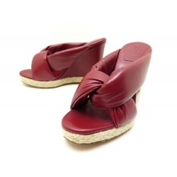 NEUF CHAUSSURES CHLOE SANDALES COMPENSEES 38 EN CUIR ROUGE + BOITE SHOES 485€