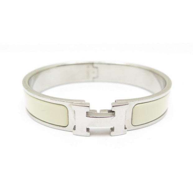 BRACELET HERMES CLIC H EN EMAIL BLANC & PALLADIE 18CM ENAMEL 575€