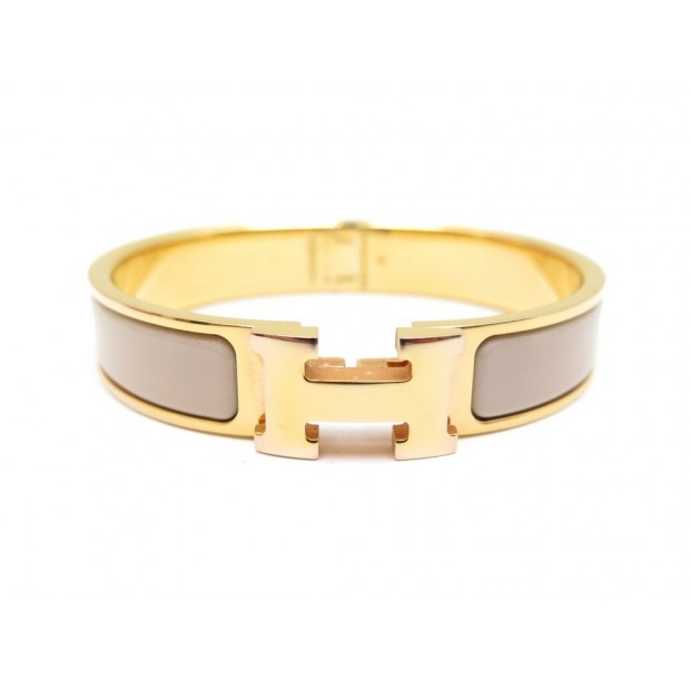 BRACELET HERMES CLIC H 17CM EMAIL BEIGE PLAQUE OR ROSE + BOITE ENAMEL 575€