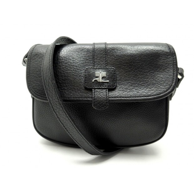 SAC A MAIN COURREGES BANDOULIERE EN CUIR GRAINE NOIR BLACK LEATHER HANDBAG 470€