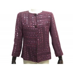 VESTE CHANEL M 40 EN TWEED & SEQUINS BORDEAUX COL ROND 2 BOUTONS JACKET 5650€