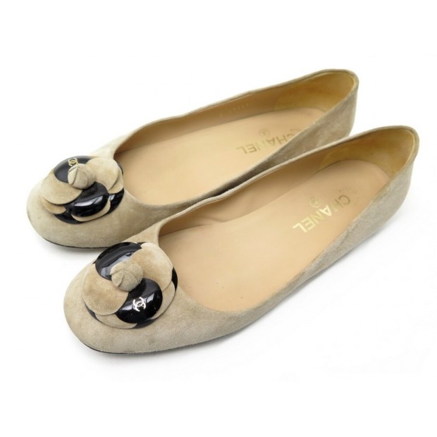 CHAUSSURES CHANEL CAMELIA G31934 40.5 BALLERINES EN DAIM BEIGE FLAT SHOES 730€