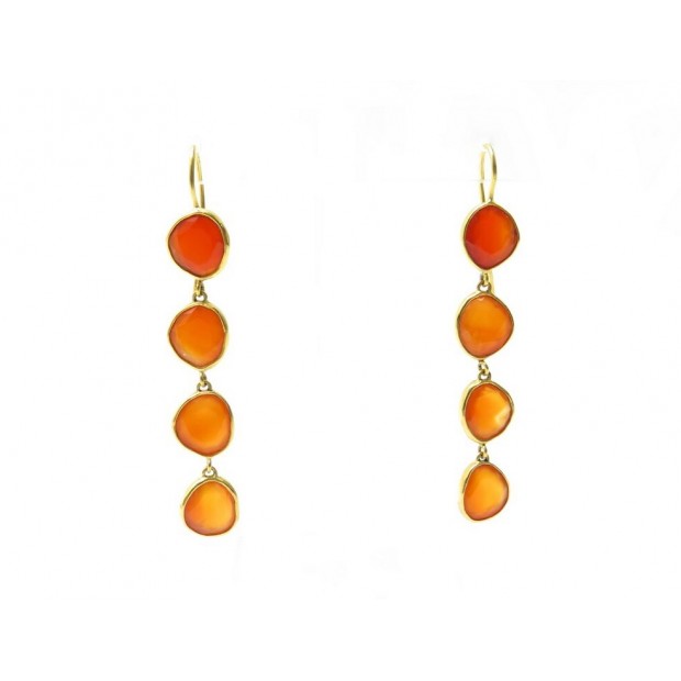 BOUCLES D'OREILLES PENDANTES EN OR JAUNE 18K & PIERRES CORNALINE GOLD EARRINGS