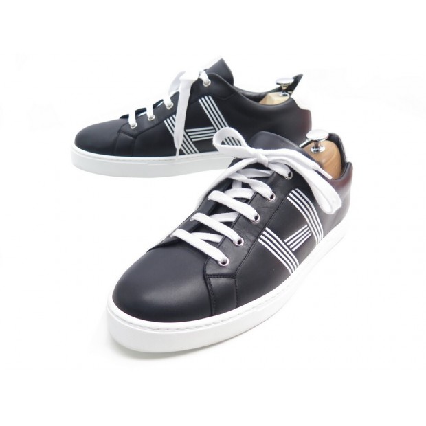 NEUF CHAUSSURES HERMES BASKETS AVANTAGE 43.5 EN CUIR NOIR SNEAKERS SHOES 620€