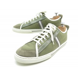 CHAUSSURES LOUIS VUITTON BASKETS 9.5 43.5 EN TOILE KAKI SNEAKERS SHOES 530€