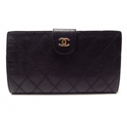 VINTAGE PORTE MONNAIE CHANEL CLASSIQUE CUIR MATELASSE NOIR LEAHER WALLET 810€