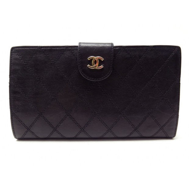 VINTAGE PORTE MONNAIE CHANEL CLASSIQUE CUIR MATELASSE NOIR LEAHER WALLET 810€