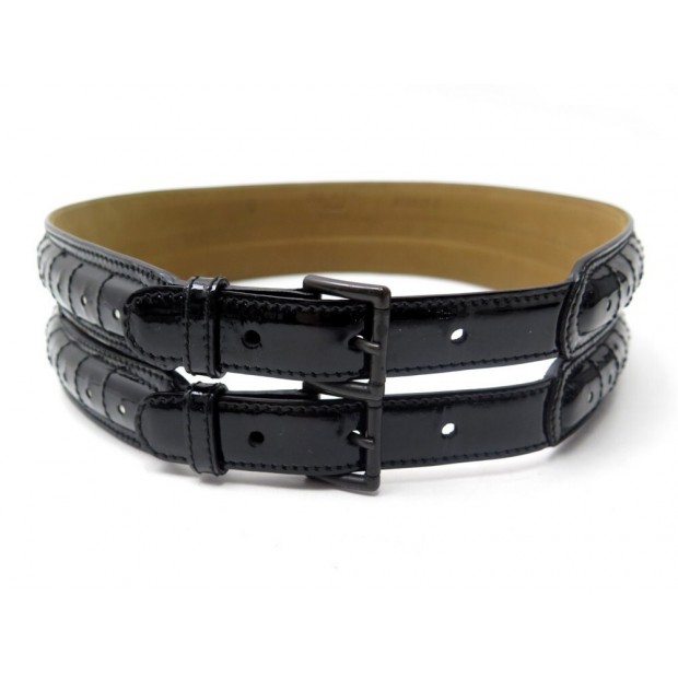 NEUF CEINTURE LARGE ALAIA TAILLE 75 EN CUIR VERNIS NOIR NEW LEATHER BELT 690€