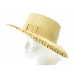 CHAPEAU MOTSCH POUR HERMES TAILLE 57 EN PAILLE RAPHIA JAUNE + BOITE HAT 480€