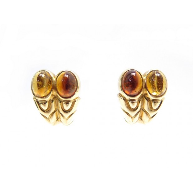 NEUF BOUCLES D'OREILLES BULGARI OR JAUNE 18K 22GR ET CITRINE ECRIN GOLD EARRINGS