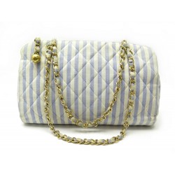 SAC A MAIN CHANEL CAMERA CROISIERE 28CM EN TOILE RAYEE BLEU CRUISER STRIPES BAG