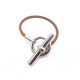 BRACELET HERMES GLENAN 16 CM EN CUIR MARRON FINITION ACIER PALLADIE LEATHER