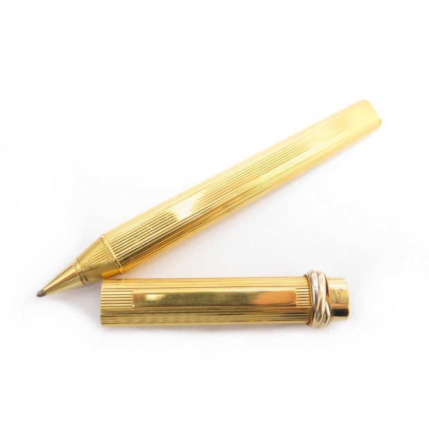 VINTAGE STYLO BILLE CARTIER TRINITY EN PLAQUE OR ROLLERBALL + BOITE PEN 320€