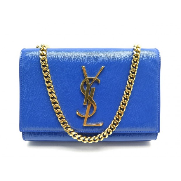 NEUF SAC A MAIN SAINT LAURENT KATE SMALL 344620 CUIR GRAINE BLEU HAND BAG 1290€