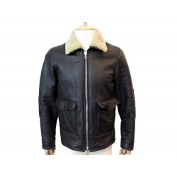 NEUF BLOUSON OFFICINE GENERALE CLYDE VINTAGE BOMBER 48 M EN CUIR NOIR COAT 2200€