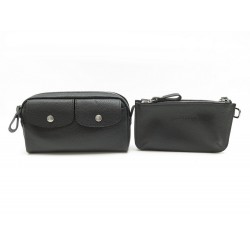 NEUF LOT TROUSSE + PORTE MONNAIE LONGCHAMP LE FOULONNE CUIR GRAINE NOIR 300€