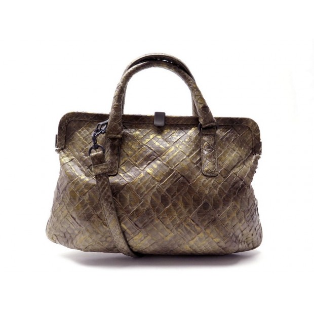 NEUF SAC A MAIN BOTTEGA VENETA 185886 BANDOULIERE CUIR DE PYTHON MARRON HAND BAG