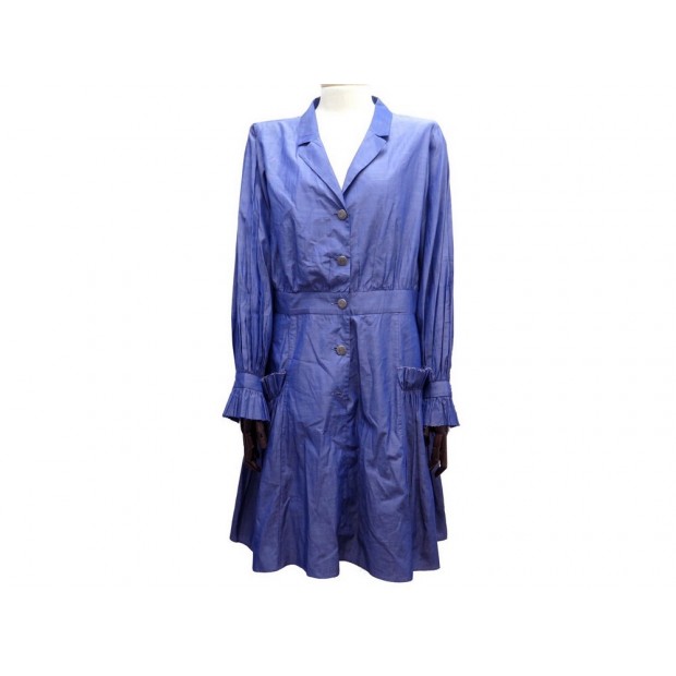 ROBE CHANEL BLOUSE MANCHES LONGUES P45485 EN COTON M 40 BLEU COTTON DRESS 3500€