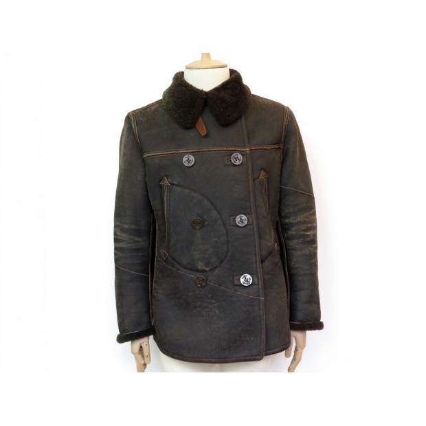 BLOUSON RALPH LAUREN GAMBEL PEACOCK SHEARLING VINTAGE 48 M CUIR LAINE COAT 2300€