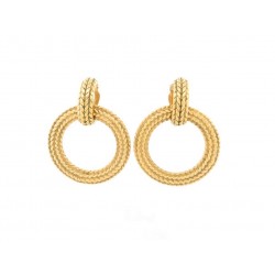 VINTAGE BOUCLES D'OREILLES CHANEL CREOLES EN METAL DORE GOLDEN HOOPS EARRINGS