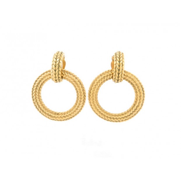 VINTAGE BOUCLES D'OREILLES CHANEL CREOLES EN METAL DORE GOLDEN HOOPS EARRINGS