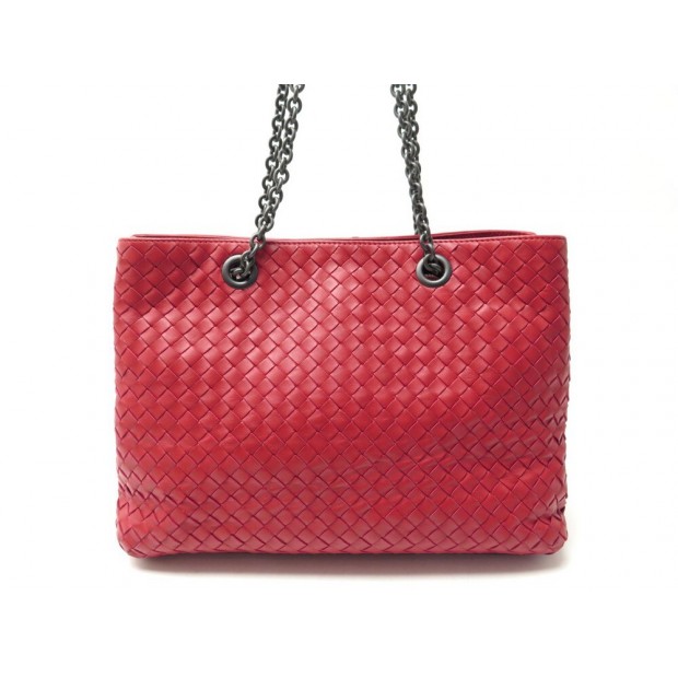 SAC A MAIN BOTTEGA VENETA CABAS EN CUIR INTRECCIATO TRESSE ROUGE HAND BAG 4900€