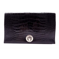 SAC POCHETTE A MAIN CELINE EN CUIR FACON CROCODILE NOIR LEATHER POUCH CLUTCH