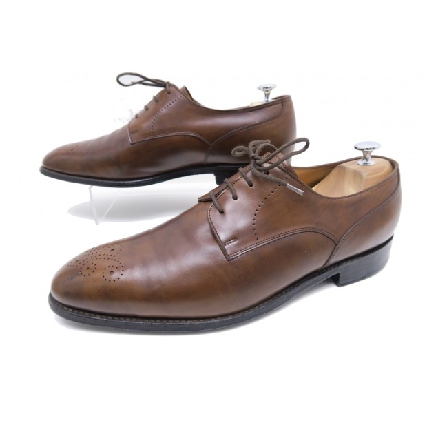 CHAUSSURES JOHN LOBB HOUSHTON DERBY 10E 44 CUIR PATINE MARRON SAC SHOES 1370€