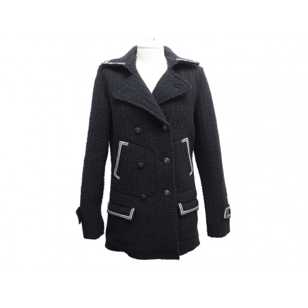 MANTEAU CHANEL P31579 M 40 TWEED DE LAINE NOIR BOUTONS LOGO CC WOOL COAT 6290€