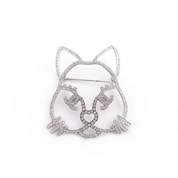 NEUF BROCHE CHANEL CHAT CHOUPETTE STRASS ARGENTE + BOITE COLLECTOR NEW BROOCH