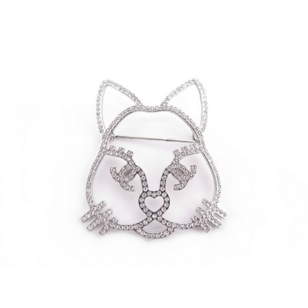 NEUF BROCHE CHANEL CHAT CHOUPETTE STRASS ARGENTE + BOITE COLLECTOR NEW BROOCH