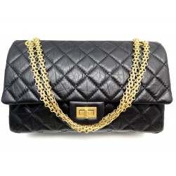 NEUF SAC A MAIN CHANEL GRAND 2.55 BANDOULIERE EN CUIR MATELASSE NOIR DORE 8400€