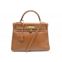 SAC A MAIN HERMES KELLY 32 RETOURNE EN CUIR GOLD + BANDOULIERE LEATHER HAND BAG