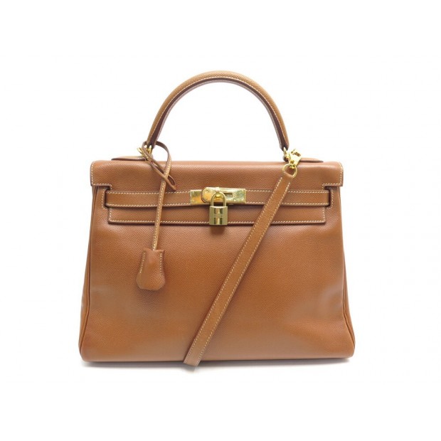 SAC A MAIN HERMES KELLY 32 RETOURNE EN CUIR GOLD + BANDOULIERE LEATHER HAND BAG