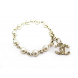 NEUF BRACELET CHANEL PERLES & LOGO CC 16 A 19 CM EN METAL DORE PEARLS NEW 480€