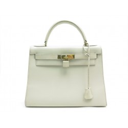 VINTAGE SAC A MAIN HERMES KELLY 29 SELLIER EN CUIR BOX CREME LEATHER HAND BAG